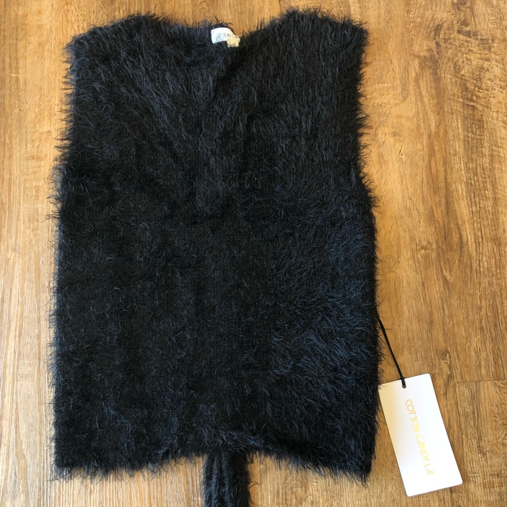 Fuzzy Black Tank with Criss Cross Back